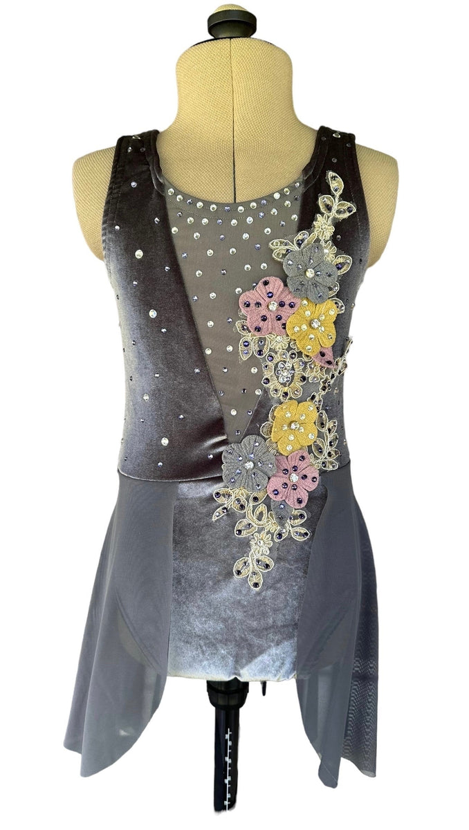 Size Child Medium- Slate grey Velvet and mesh lyrical Dance Costume Ba LemonBerry Dancewear Size Child Medium- Slate grey Velvet and mesh lyrical Dance Costume Ba LemonBerry Dancewear